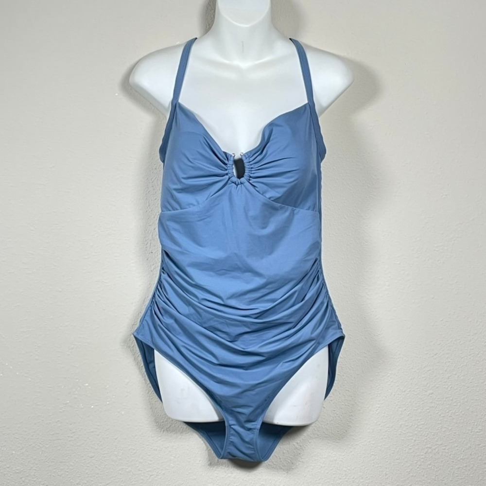 Shapellx One Piece Swimsuit Women XXL Blue Good Ruched Tummy Control Shapewear